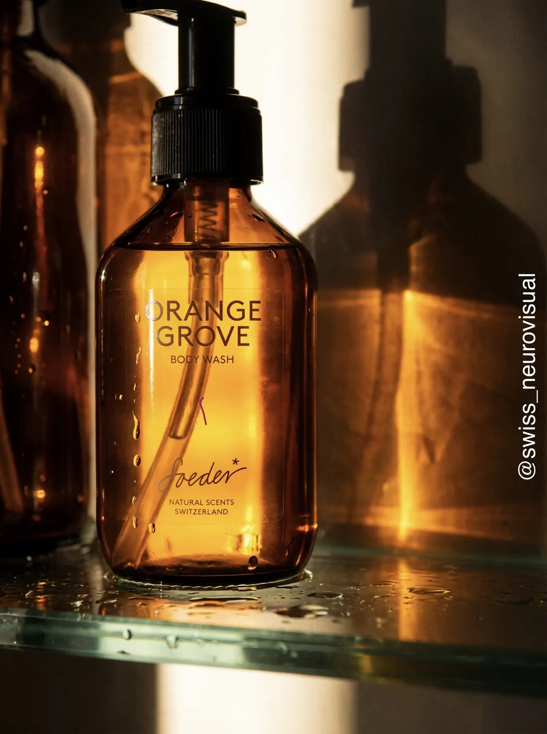 AI photography — amber bottle, warm light